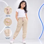 Kids Girls Fleece Joggers Pant – Beige