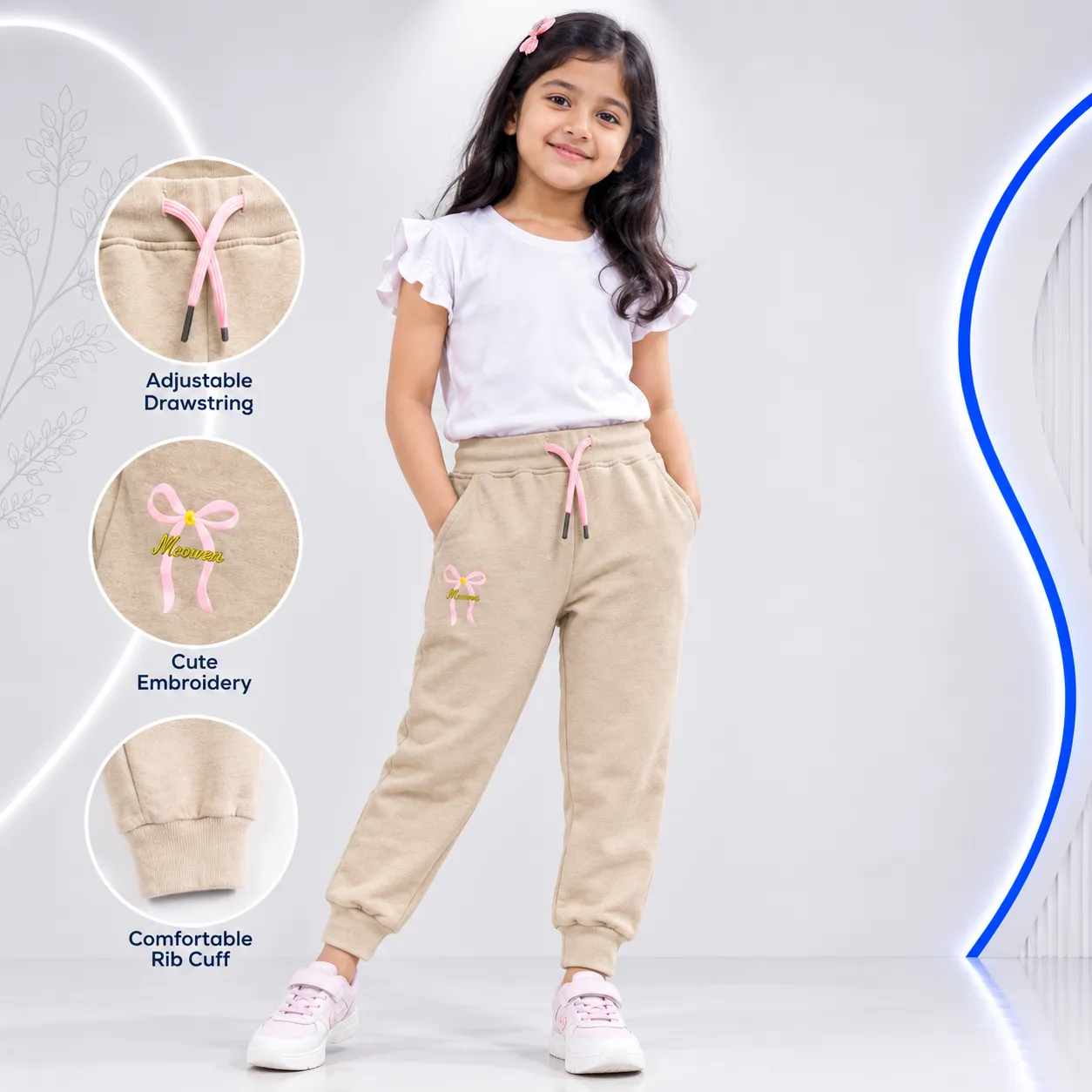 Joggers (26)_result Kids Girls Fleece Joggers Pant – Beige - Image 1